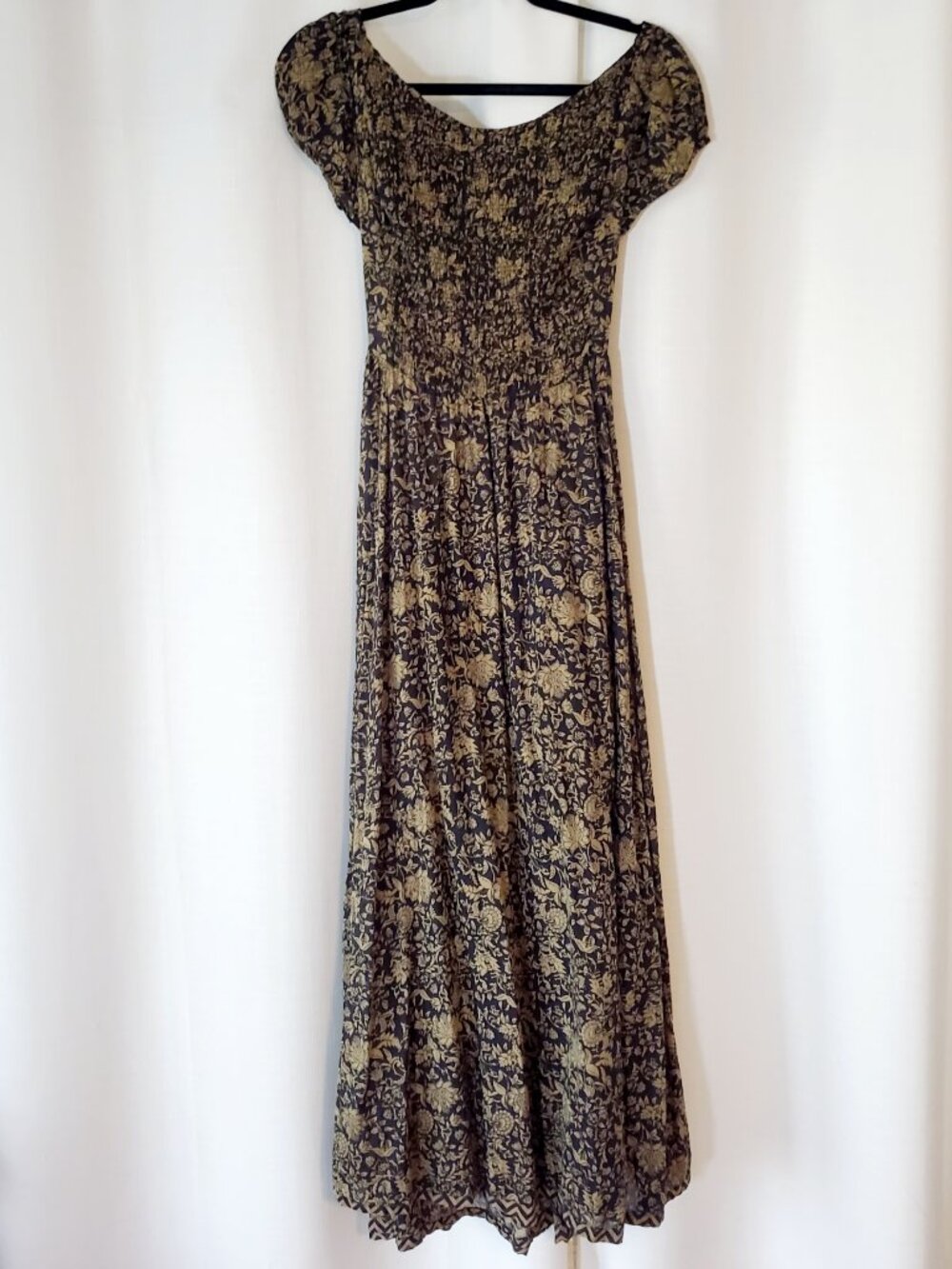 Free People Black Brown Floral Maxi Dress Boho Off Shoulder Open Back Cotton - Picture 5 of 16